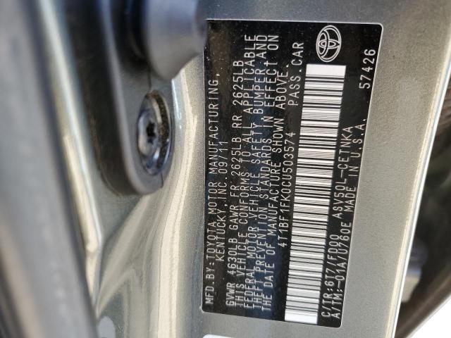 Photo 10 from auction – 2012 TOYOTA CAMRY BASE with VIN 4T1BF1FK0CU503574