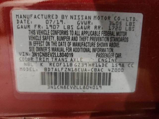 Photo 10 from auction – 2020 NISSAN VERSA SV with VIN 3N1CN8EV2LL804019