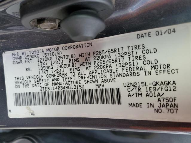 Photo 10 from auction – 2004 TOYOTA 4RUNNER SR with VIN JTEBT14R348013150