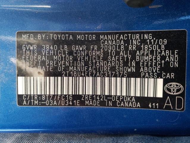 Photo 10 from auction – 2010 TOYOTA COROLLA BA with VIN 2T1BU4EE7AC317175
