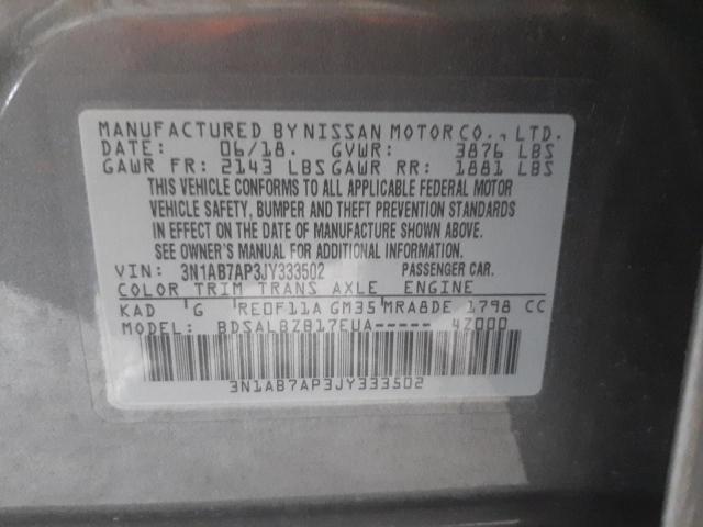Photo 10 from auction – 2018 NISSAN SENTRA S with VIN 3N1AB7AP3JY333502