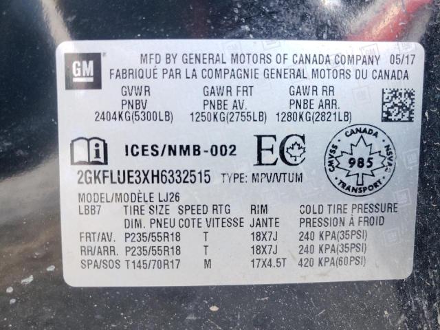 Photo 10 from auction – 2017 GMC TERRAIN SL with VIN 2GKFLUE3XH6332515