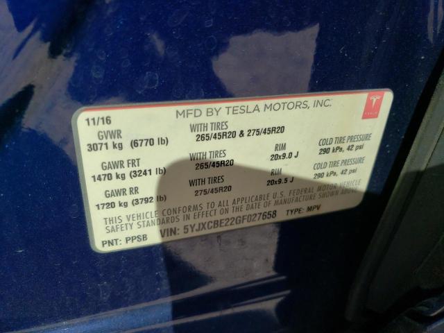 Photo 10 from auction – 2016 TESLA MODEL X with VIN 5YJXCBE22GF027658