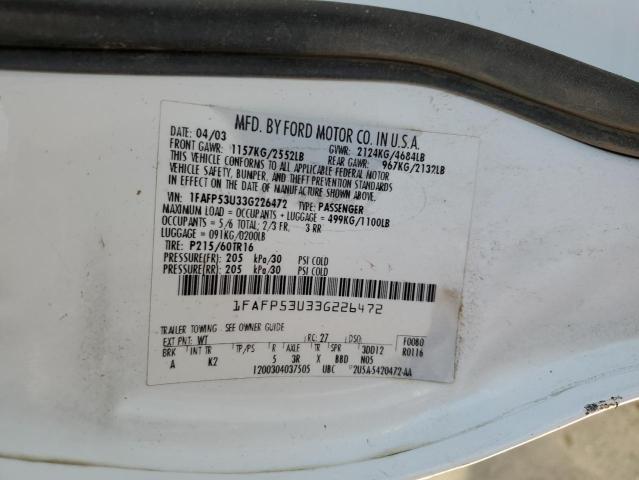 Photo 10 from auction – 2003 FORD TAURUS 4D with VIN 1FAFP53U33G226472