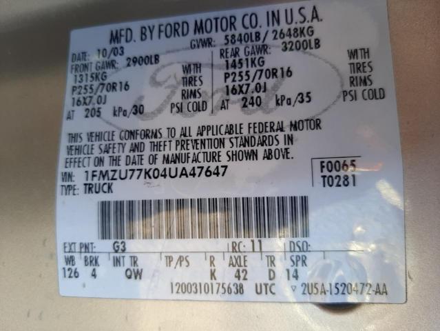 Photo 10 from auction – 2004 FORD EXPLORER S with VIN 1FMZU77K04UA47647