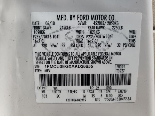 Photo 10 from auction – 2010 FORD ESCAPE LIM with VIN 1FMCU0EGXAKD26655