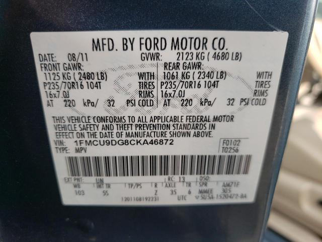 Photo 10 from auction – 2012 FORD ESCAPE XLT with VIN 1FMCU9DG8CKA46872