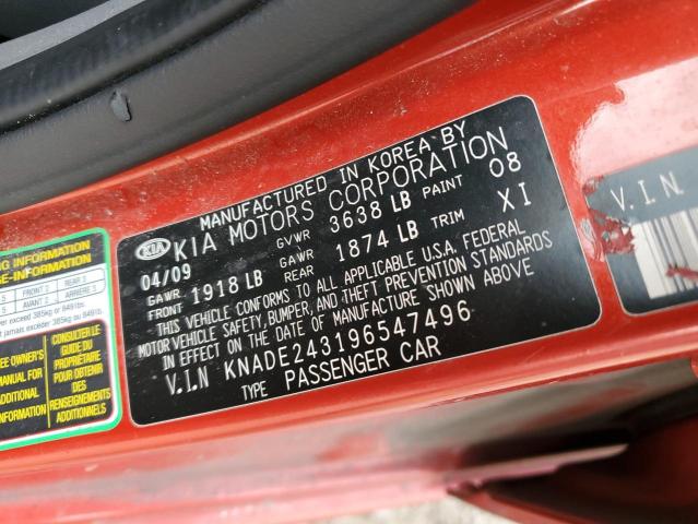 Photo 10 from auction – 2009 KIA RIO 5 SX with VIN KNADE243196547496