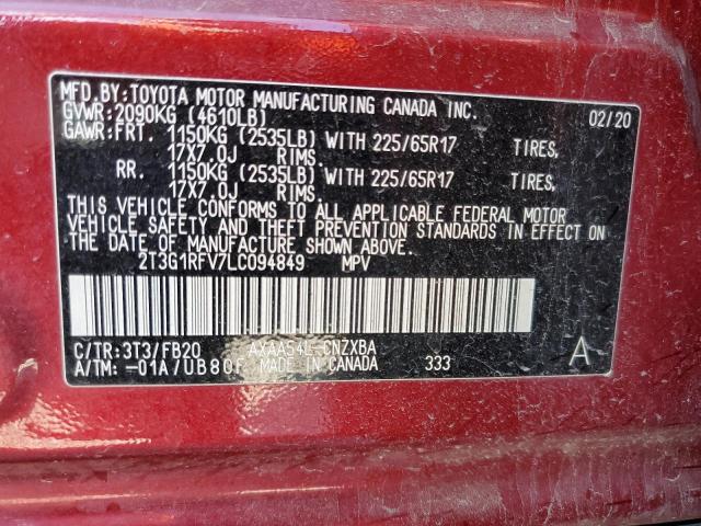 Photo 10 from auction – 2020 TOYOTA RAV4 LE with VIN 2T3G1RFV7LC094849