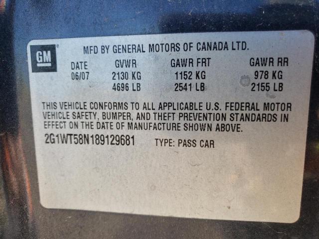 Photo 10 from auction – 2008 CHEVROLET IMPALA LT with VIN 2G1WT58N189129681