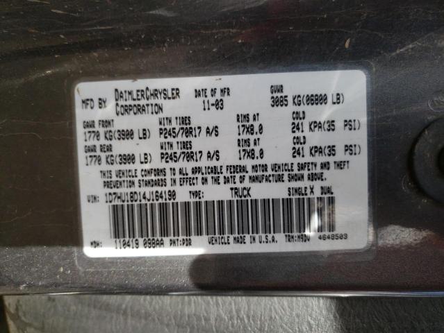 Photo 10 from auction – 2004 DODGE RAM 1500 S with VIN 1D7HU18D14J164190