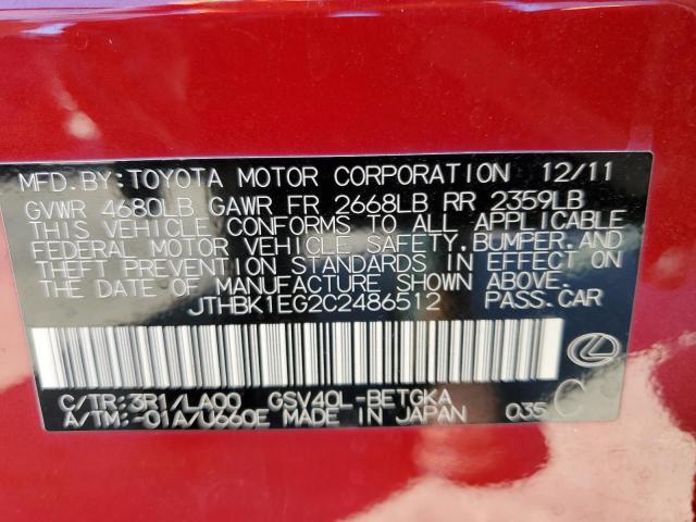 Photo 10 from auction – 2012 LEXUS ES 350 with VIN JTHBK1EG2C2486512