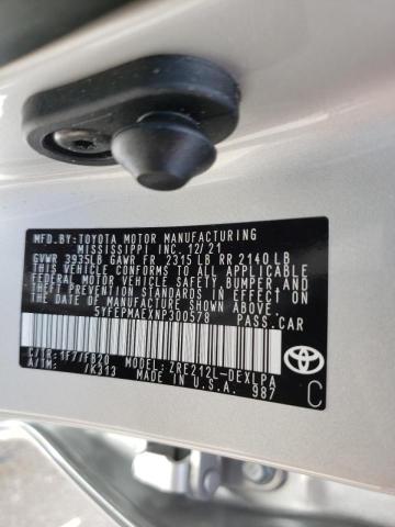 Photo 10 from auction – 2022 TOYOTA COROLLA LE with VIN 5YFEPMAEXNP300578