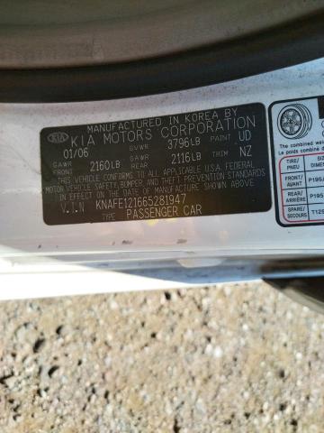 Photo 10 from auction – 2006 KIA SPECTRA LX with VIN KNAFE121665281947