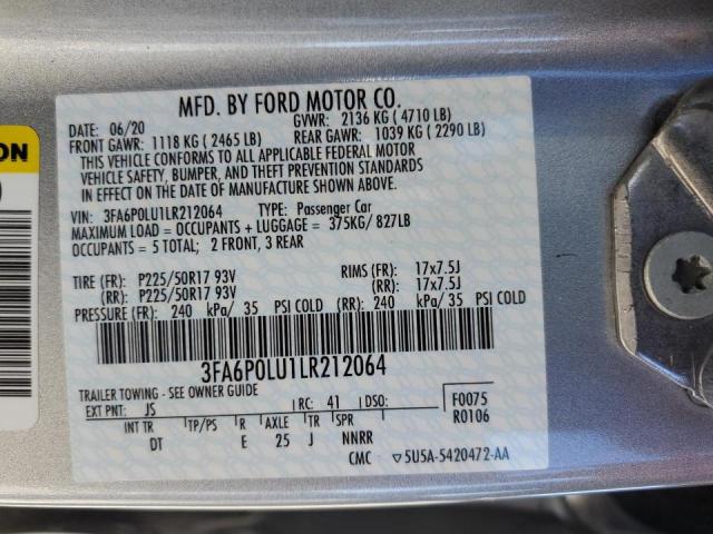 Photo 10 from auction – 2020 FORD FUSION SE with VIN 3FA6P0LU1LR212064