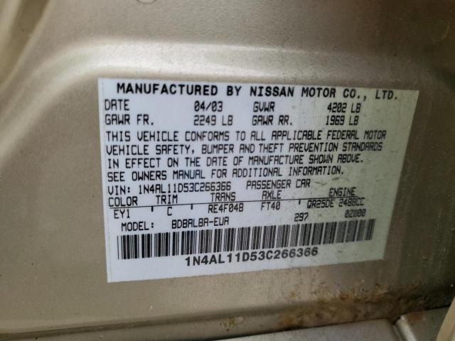 Photo 10 from auction – 2003 NISSAN ALTIMA BAS with VIN 1N4AL11D53C266366