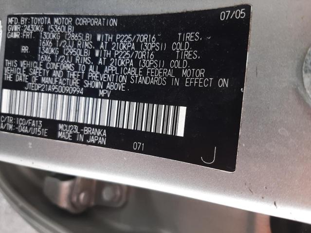 Photo 10 from auction – 2005 TOYOTA HIGHLANDER with VIN JTEDP21A950090994