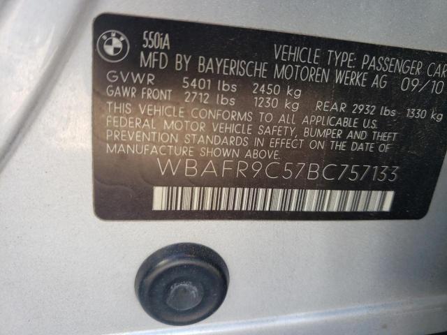 Photo 10 from auction – 2011 BMW 550 I with VIN WBAFR9C57BC757133