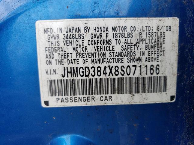 Photo 10 from auction – 2008 HONDA FIT with VIN JHMGD384X8S071166