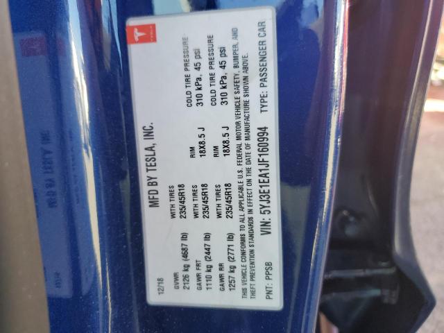 Photo 10 from auction – 2018 TESLA MODEL 3 with VIN 5YJ3E1EA1JF160994