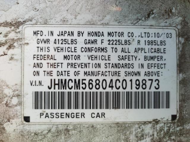 Photo 10 from auction – 2004 HONDA ACCORD EX with VIN JHMCM56804C019873