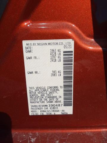 Photo 10 from auction – 2021 NISSAN ALTIMA SR with VIN 1N4BL4CVXMN390487