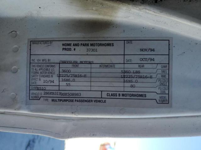 Photo 10 from auction – 1995 DODGE RAM VAN B3 with VIN 2B6KB31Y9SK508983