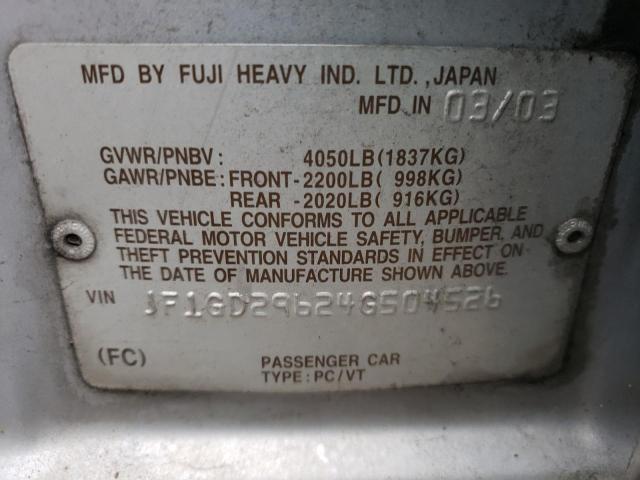 Photo 10 from auction – 2004 SUBARU IMPREZA WR with VIN JF1GD29624G504526