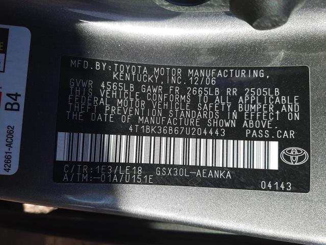 Photo 10 from auction – 2007 TOYOTA AVALON with VIN 4T1BK36B67U204443