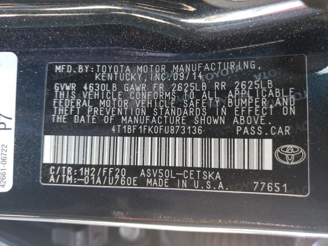 Photo 10 from auction – 2015 TOYOTA CAMRY LE with VIN 4T1BF1FK0FU873136
