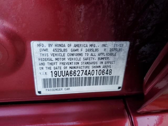 Photo 10 from auction – 2004 ACURA TL with VIN 19UUA66274A010648