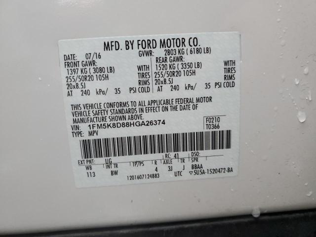 Photo 10 from auction – 2017 FORD EXPLORER X with VIN 1FM5K8D88HGA26374