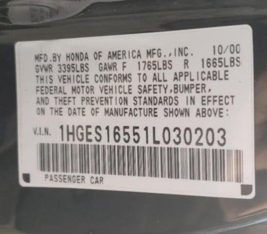 Photo 10 from auction – 2001 HONDA CIVIC LX with VIN 1HGES16551L030203