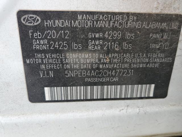 Photo 10 from auction – 2012 HYUNDAI SONATA GLS with VIN 5NPEB4AC2CH477231