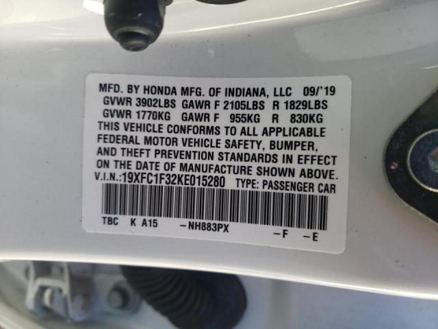Photo 10 from auction – 2019 HONDA CIVIC EX with VIN 19XFC1F32KE015280