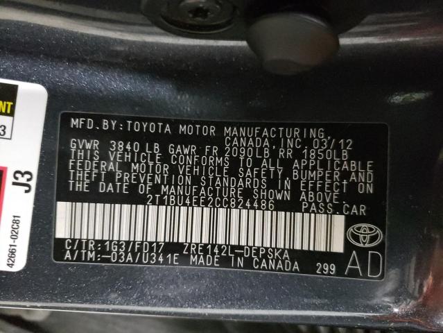 Photo 10 from auction – 2012 TOYOTA COROLLA BA with VIN 2T1BU4EE2CC824486