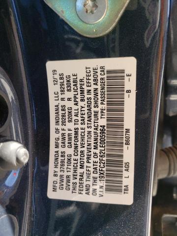 Photo 10 from auction – 2020 HONDA CIVIC LX with VIN 19XFC2F62LE005964