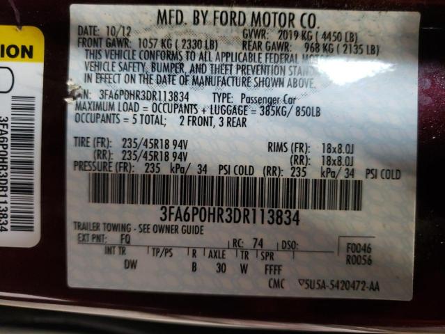 Photo 10 from auction – 2013 FORD FUSION SE with VIN 3FA6P0HR3DR113834