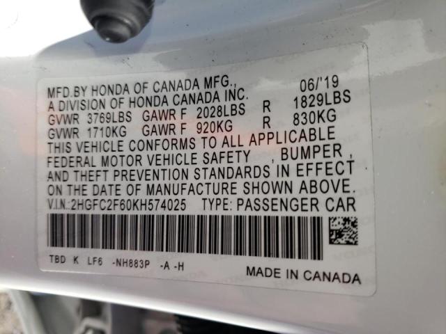 Photo 10 from auction – 2019 HONDA CIVIC LX with VIN 2HGFC2F60KH574025