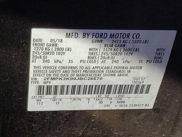 Photo 10 from auction – 2018 FORD EDGE TITAN with VIN 2FMPK3K99JBC26670