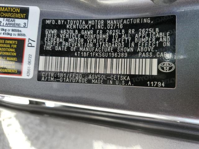 Photo 10 from auction – 2016 TOYOTA CAMRY LE with VIN 4T1BF1FK5GU196389