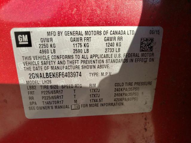 Photo 10 from auction – 2015 CHEVROLET EQUINOX LT with VIN 2GNALBEK6F6403974