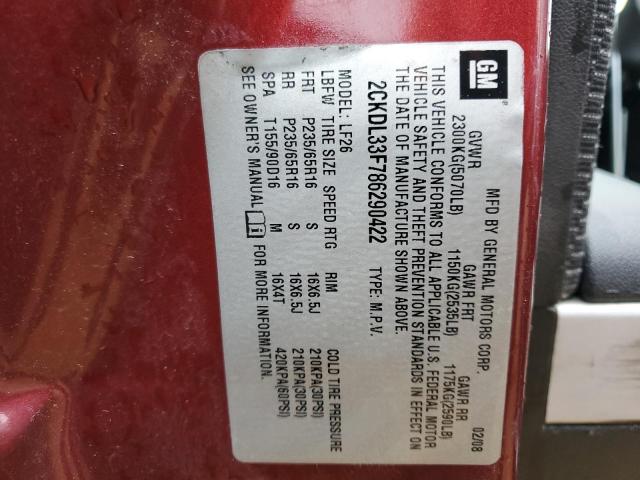 Photo 10 from auction – 2008 PONTIAC TORRENT with VIN 2CKDL33F786290422