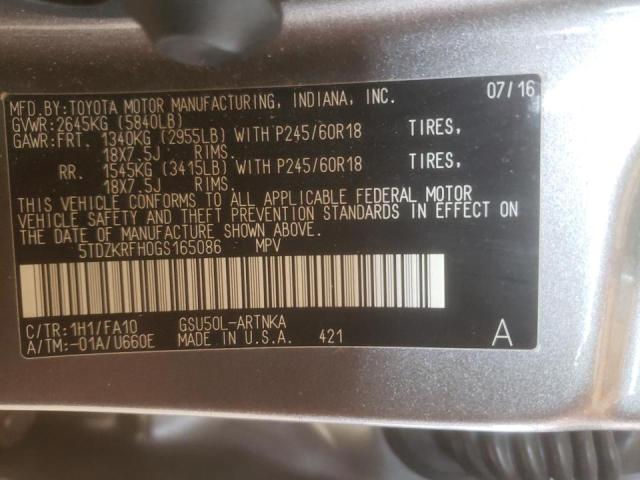 Photo 10 from auction – 2016 TOYOTA HIGHLANDER with VIN 5TDZKRFH0GS165086