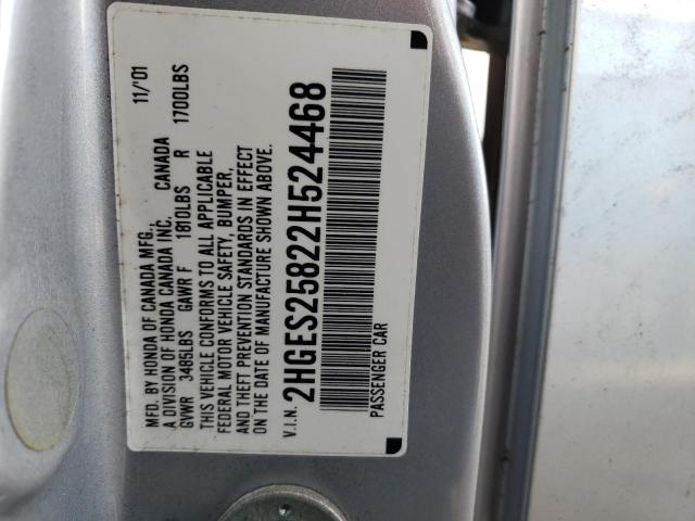 Photo 10 from auction – 2002 HONDA CIVIC EX with VIN 2HGES25822H524468