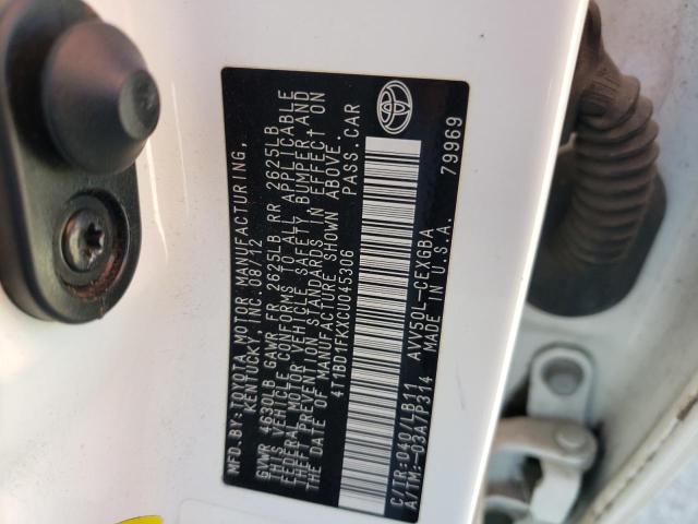 Photo 10 from auction – 2012 TOYOTA CAMRY HYBR with VIN 4T1BD1FKXCU045306