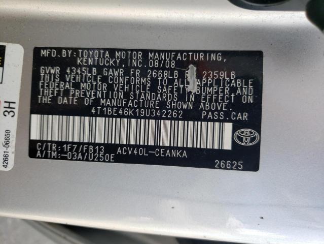Photo 10 from auction – 2009 TOYOTA CAMRY BASE with VIN 4T1BE46K19U342262
