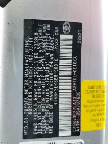 Photo 10 from auction – 2011 TOYOTA CAMRY BASE with VIN 4T4BF3EK6BR190810