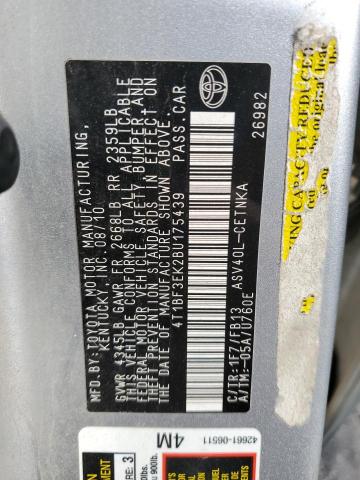 Photo 10 from auction – 2011 TOYOTA CAMRY BASE with VIN 4T1BF3EK2BU175439