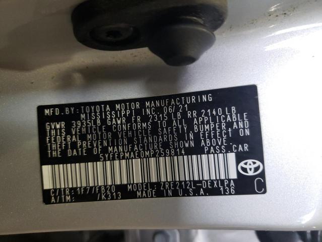 Photo 10 from auction – 2021 TOYOTA COROLLA LE with VIN 5YFEPMAE0MP259814
